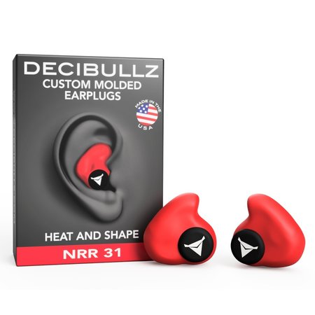 DECIBULLZ Custom Molded Earplugs Red, 31 NRR, Simple DIY Process, Remoldable If Needed PLG1-RED